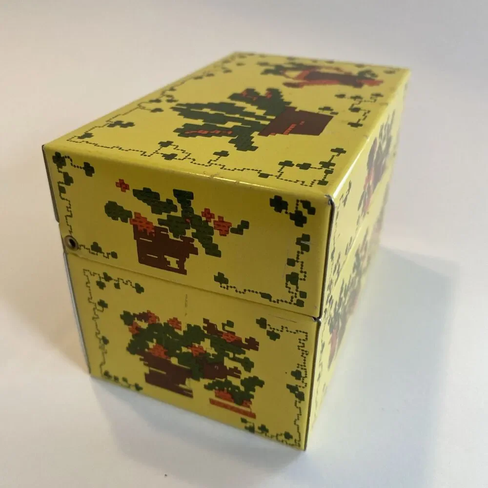 Vintage CROSS STITCH Themed Metal Recipe Box Floral Cactus Syndicate MFG Empty